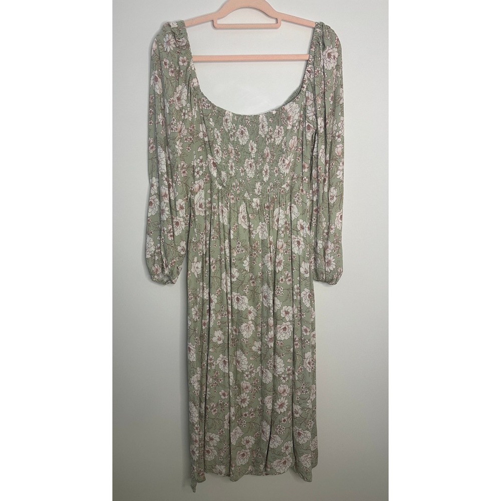 NWT Altard State Jessica Floral Midi Dress Milkmaid Coquette Cottage Green XL - Picture 10 of 14